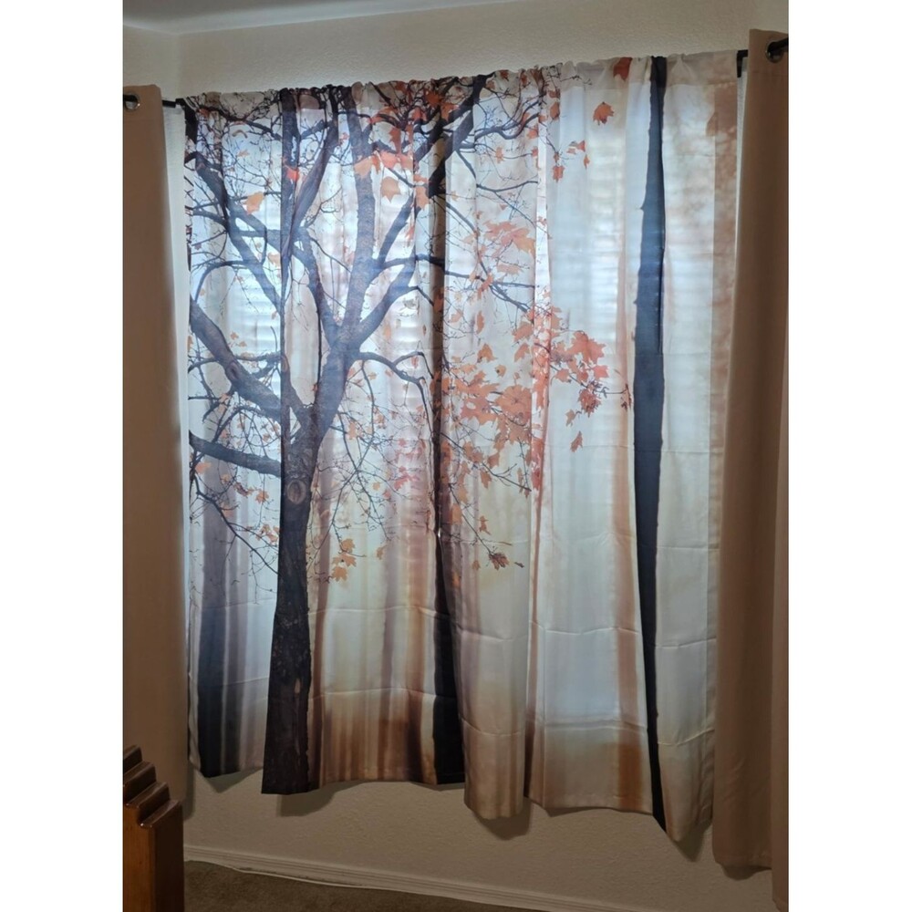 AMBESONNE Curtains Autumn Fall Leaves Scene Landscape View, 2 Panel Set 108 x 84